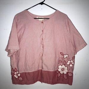 Floral striped button up t shirt